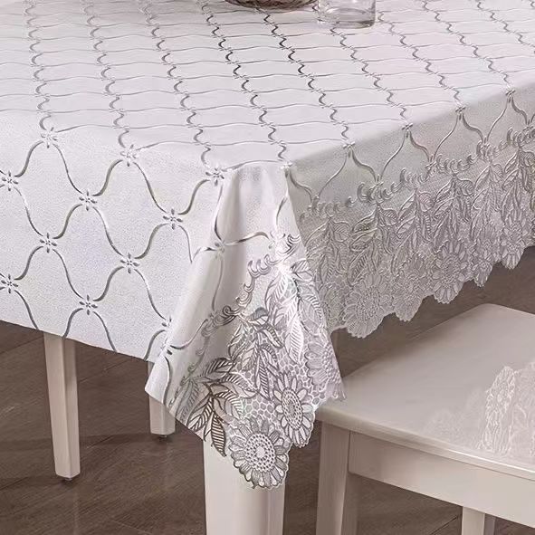 Waterproof Tablecloth Household Rectangular Oilproof PVC Plastic Tablecloth Golden Bronzing Printing Table Cover Table Mat Nappe