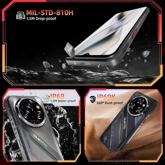 OUKITEL WP62 5G Téléphone Portable 48Go+512Go/2TO 11000mAh Écran 6.6" FHD+ 108MP Android 15 Smartphone Double SIM/NFC/GPS Argent - Very good condition