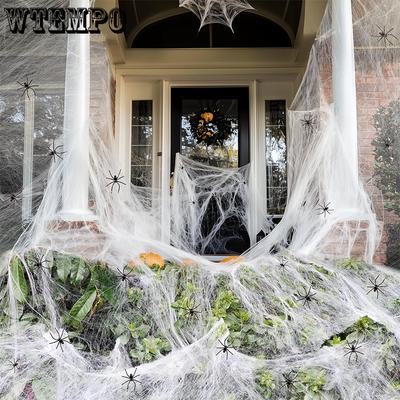 WTEMPO Halloween Spider Web Decorations Stretchy Cobwebs with 20 Black Fake Spiders Ideal for Halloween Indoor and Outdoor Party Supplies