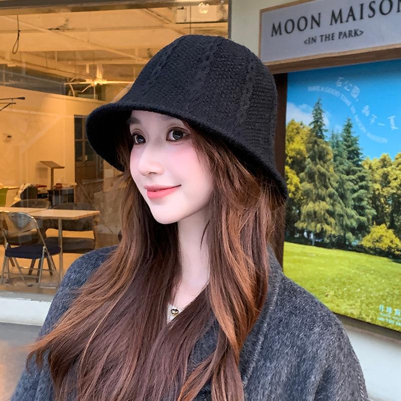 New Korean Style Striped Hollow Knitted Bucket Hat for Women Spring and Autumn Fashion Versatile Face Showing Small Woolen Fisherman Hat Trendy