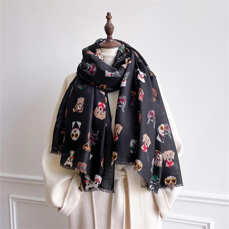 Autumn and Winter Travel Warm Cashmere Shawl Scarf Fashion Women Cat Print Pashmina Blanket Wraps Female Cute Poncho Bufand