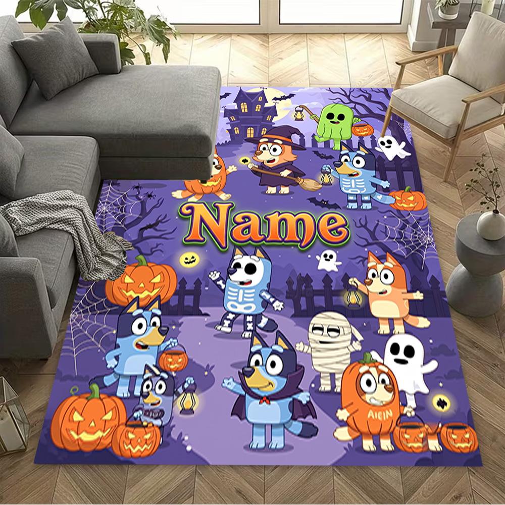 Halloween Bluey Family Personalized Text Area Rug Design for Entryway Dining Room Living Rooms Decorate Room Antislip Carpet Decorate Offices