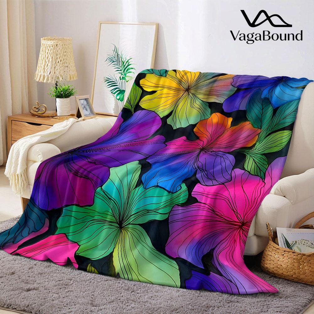 Watercolor Colorful Flower Flannel Blanket Warm Soft Halloween Christmas Decorative Couch Warm Cozy All-Season Gift