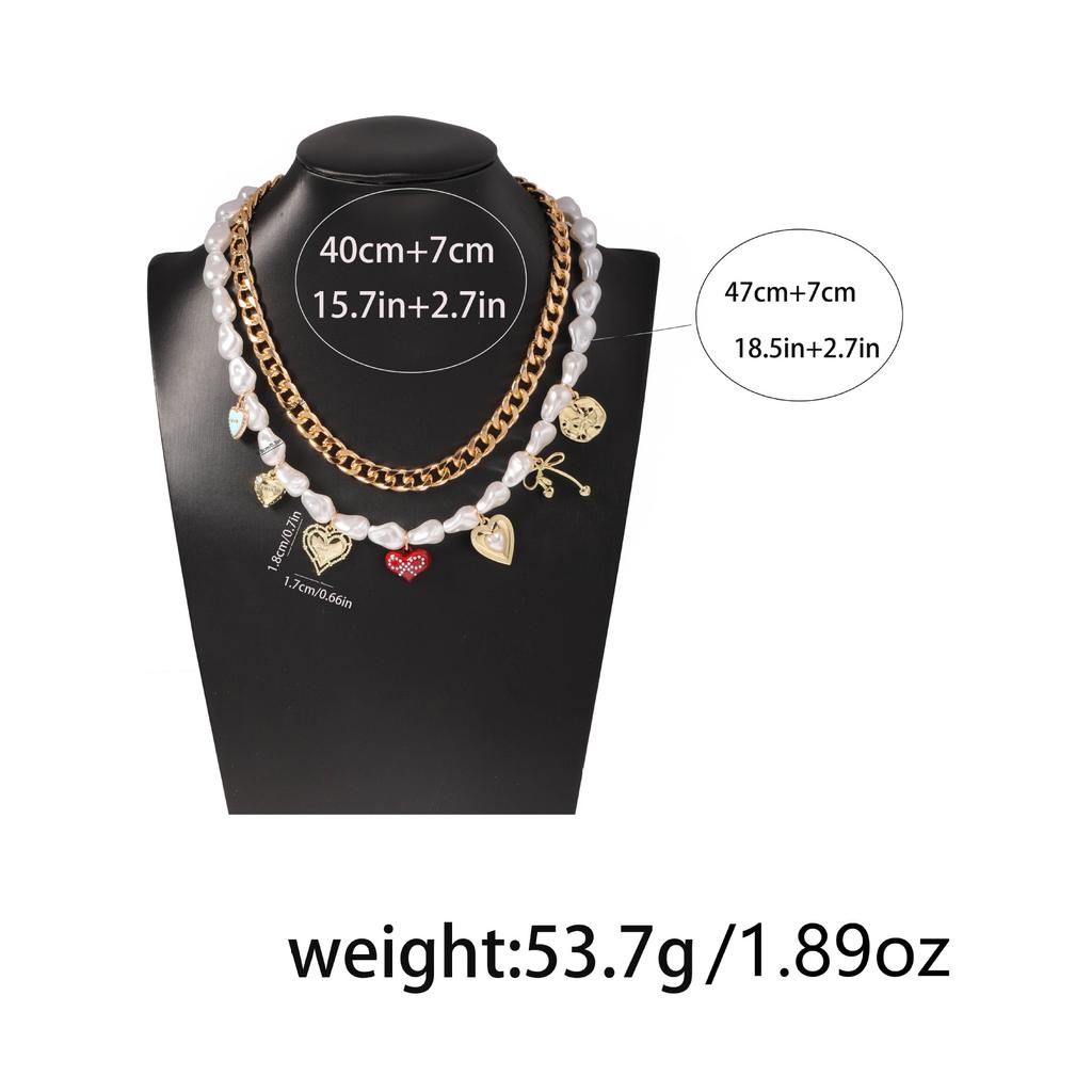 Fashion Personality Double Layer Stacked Wear Imitation Pearl Various Love Geometric Pendant Chain Stacked Women's Necklace