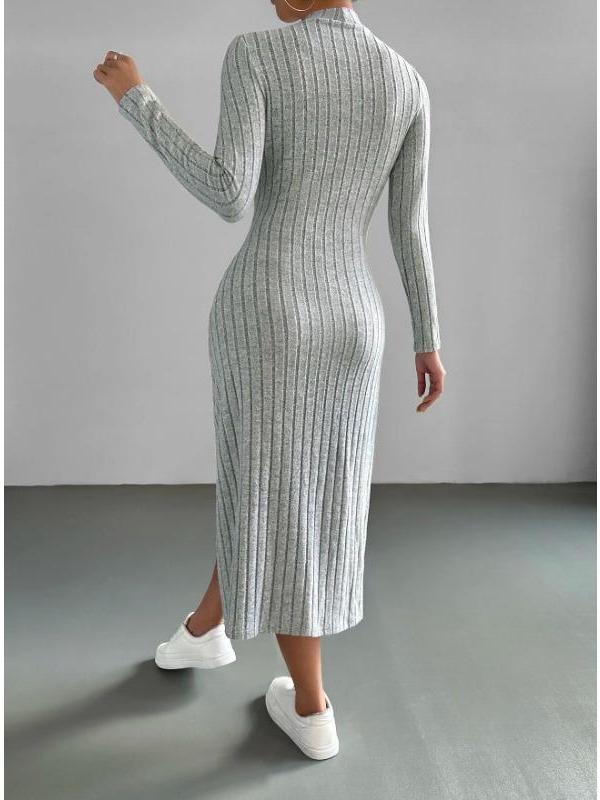 Høst Vinter Dame Ribbestrikket Kjole Elegant Chic Mote Langermet O-hals Slim Korsett Bodycon Kjole Streetwear