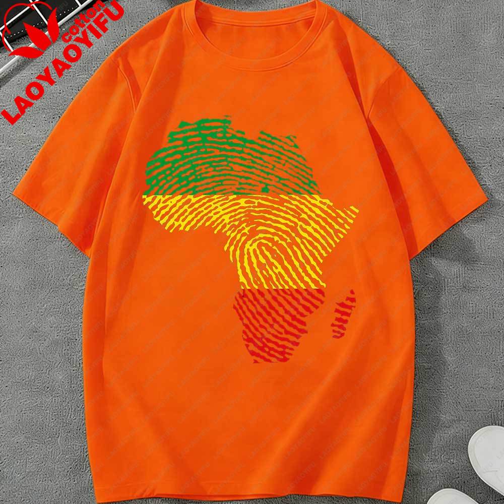 Juneteenth Africa Map Fingerprint TShirt for Unisex Women African American Pride Rasta Color Graphic Tee Casual Cotton Tops Gift