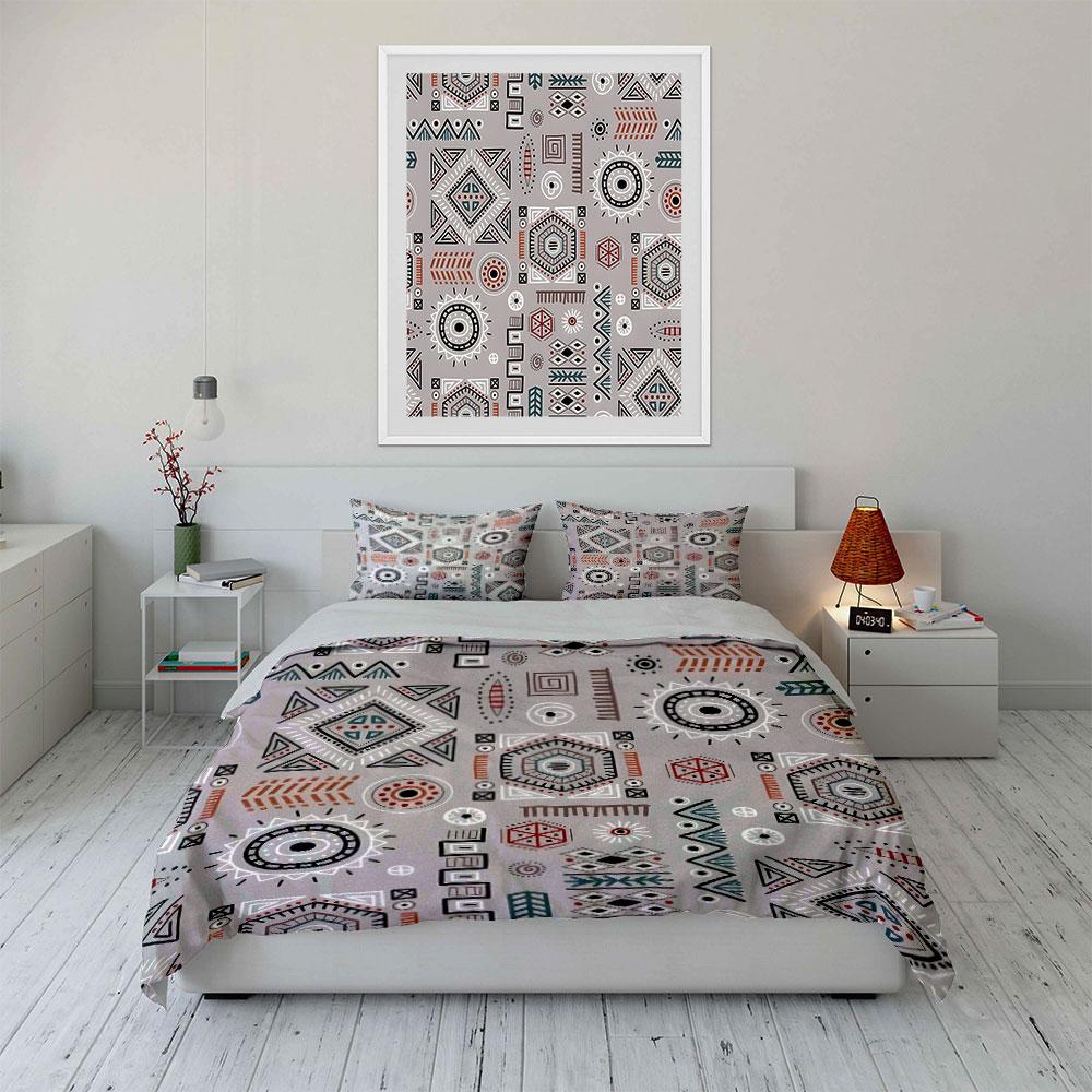 Geometric Patterns with Tribal Style Bedding Set for Kids Luxury Gift 3pcs Digital Print Comforter Set Soft Comfortable