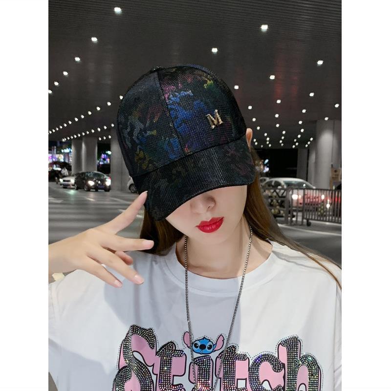 Women's Summer Mesh Duckbill Cap with Colorful Rhinestones – Trendy Japanese Street Style Baseball Hat