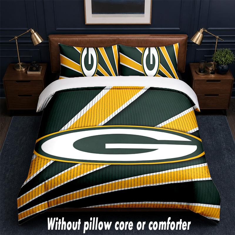 Green Bay Packers Design Bed Bedding Set 1 Duvet Cover + 2 Pillowcases Soft Breathable Household Bed Linens