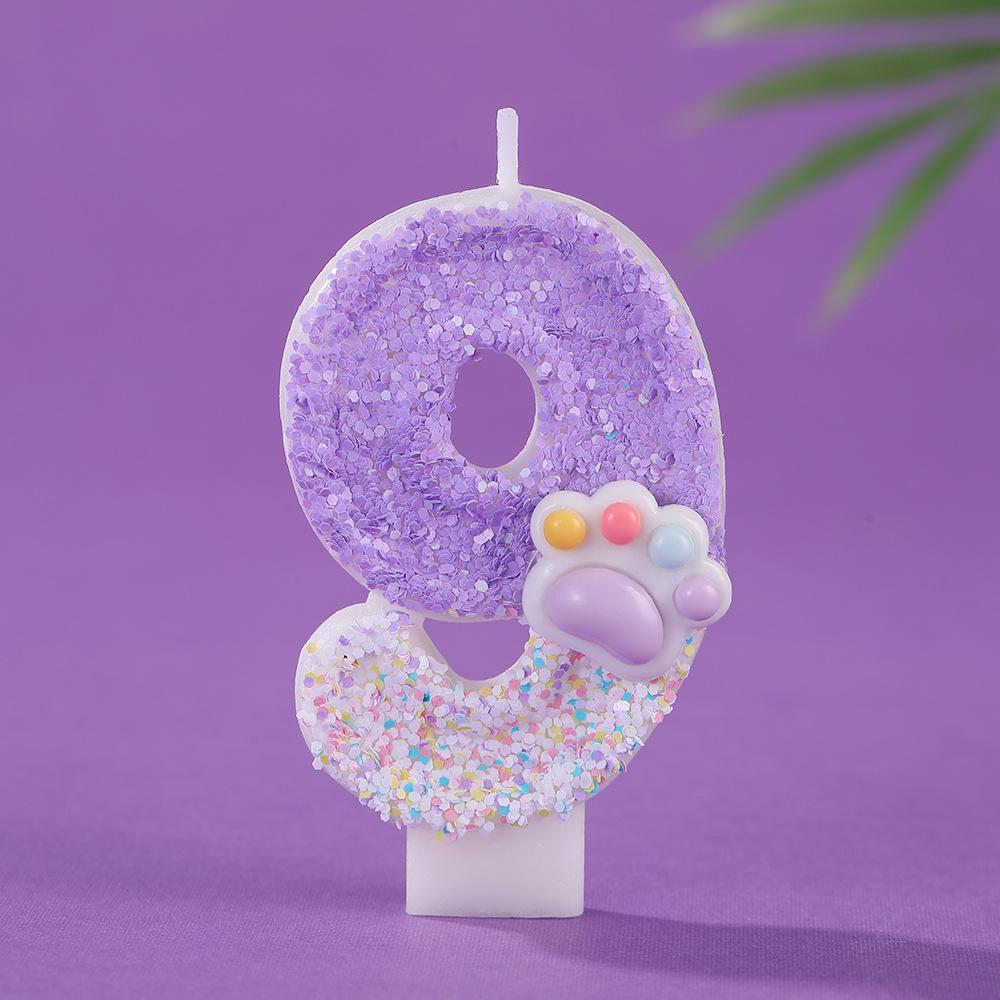 Dreamy Purple Gradient Cat Paw Number Candles - Creative Cartoon Cake Decorations