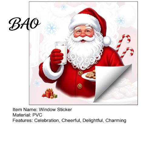 Winter Party Decorations Christmas Santa Claus Window Clings, Reusable Static Holding Milk And Cookies Decorative Wall Murals Glass Decals,