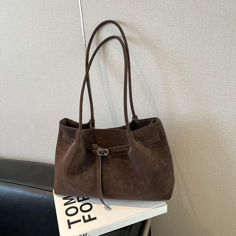 Suede/PU Leather Shoulder Bag Retro Elegant Handbag Available In 4 Colors Solid Color Commuting Tote Bag School/Travel/Work