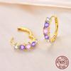 925 Sterling Silver Hoop Earrings Gradient Purple Pink White CZ Stones Dainty Colorful Huggie Earrings Jewelry Gift for Women