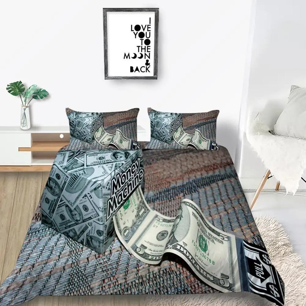 Copripiumino in Denaro Microfibra Banconote Dollaro della Federal Reserve degli Stati Uniti con il Ritratto di Ben Franklin Set Letto Matrimoniale