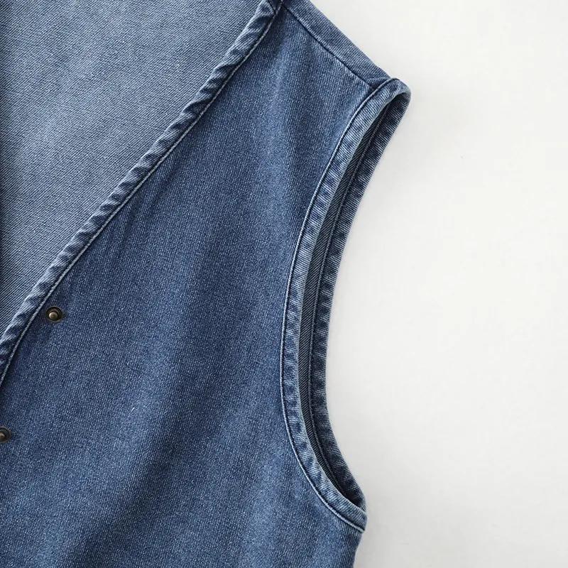 Dámská jarní/podzimní džínová vesta Oversized design Zeštíhlující bunda s kapsami
