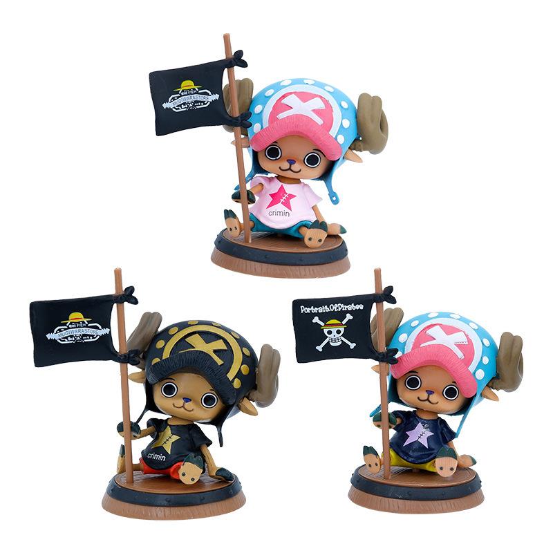 9cm One Piece Figure Anime Chopper With Flag Action Figurine Doll Model Toys PVC Statue Collection Car Decoration Children Gifts