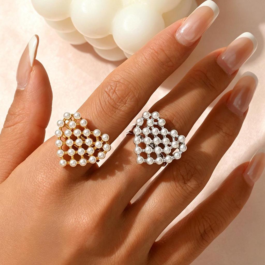 Personalized Stainless Steel Heart Ring with Pearl - Chic, Adjustable, Versatile Design