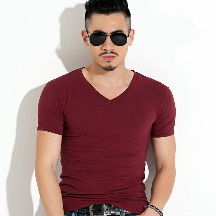 Soild Colors Man V-neck Short Sleeves T-shirt Slim Bottoming Tee Shirt