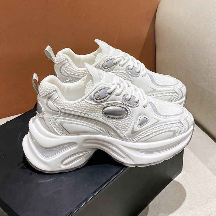 Thick-soled Pops Shoes Women's Summer Women's Mesh Breathable Women's Shoes Silver Heightening Casual Sports Shoes