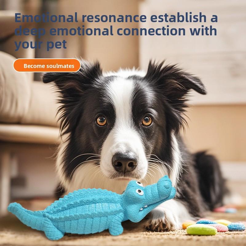 Natural Rubber Sound-emitting Crocodile Dog Toy, Interactive Teething, Self-entertaining, and Durable Pet Toy
