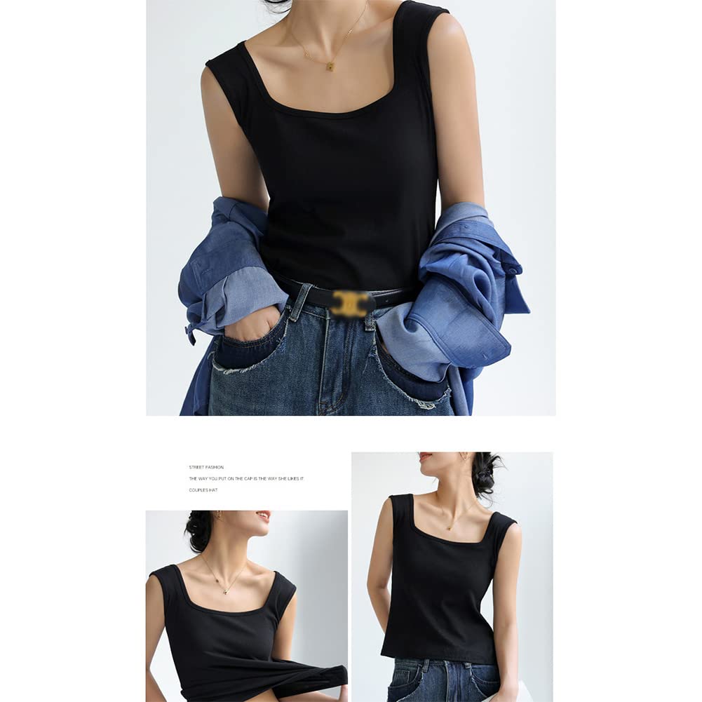 KISBINI Ribbed Tank Undershirt with Underarm Basic Summer Sleeveless Dark Gray and Size L Women's Top, Coverage, Square/V-Neck, Underwear, Wear,
