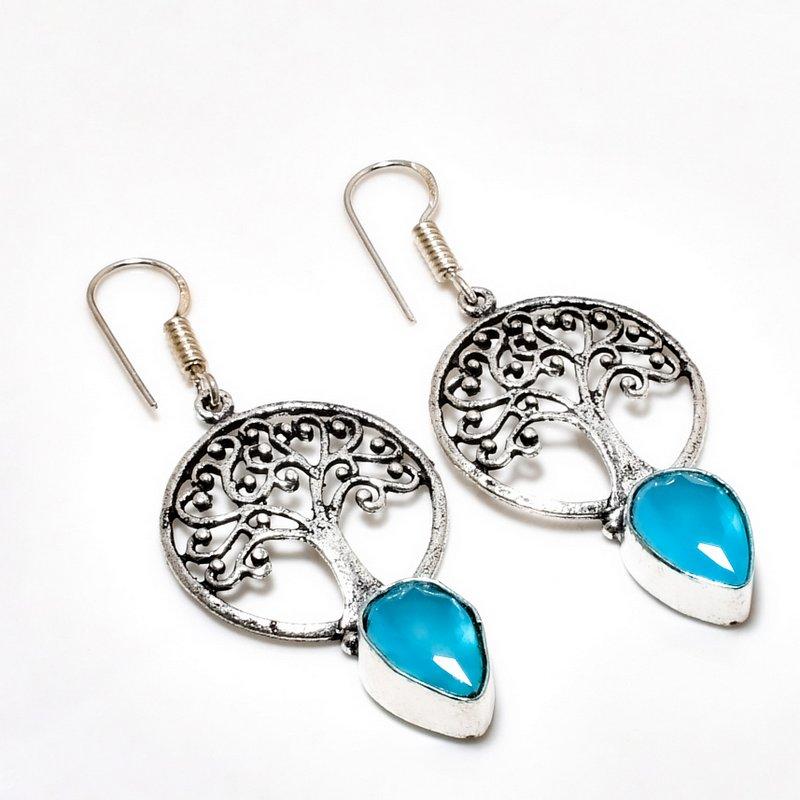 

Ювелирные серьги ручной работы с синим халцедоном, посеребренные 925 пробы, 2,08 дюйма