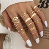 2024 Fashion Leaf Ring Love Butterfly Cat Head Twist Ring 16 Piece Gold Deluxe Cat Ring Open Hand Carved Jewellery Gift Set