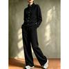 Women 2 Piece Outfit Waffle Knit Set Stand Collar Button Cardigan Wide Leg Pants Casual Loungewear Tracksuit