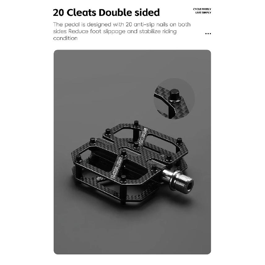 WEST BIKING Carbon Fiber Bicycle Pedals T700 Ultralight Titanium Axle 3 Bearings 2-sided Non-skid Stud MTB Road Bike Accessories