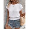 2026 Spring/Summer Jacquard Solid Color Round Neck Ruched Hollow Batwing Short Sleeve Women's T-Shirt for Commuting