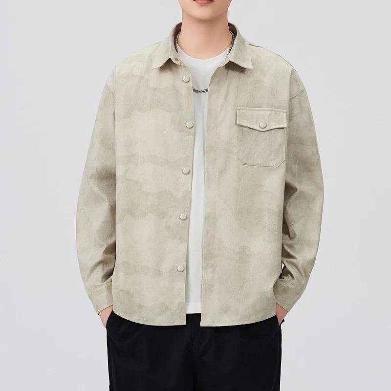 American Retro Camouflage Shirt Men's Loose Casual Long Sleeve Shirt Spring Autumn Shirt Jackets Men