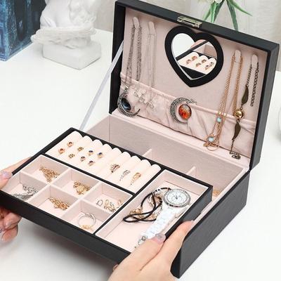 PU Double Layer Jewelry Box Dustproof Jewelry Display Case Practical Cosmetics Box  Bracelets