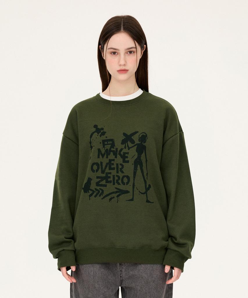 MOZMOZ [Set] Brushed Graphic Print Oversized Sweatshirt