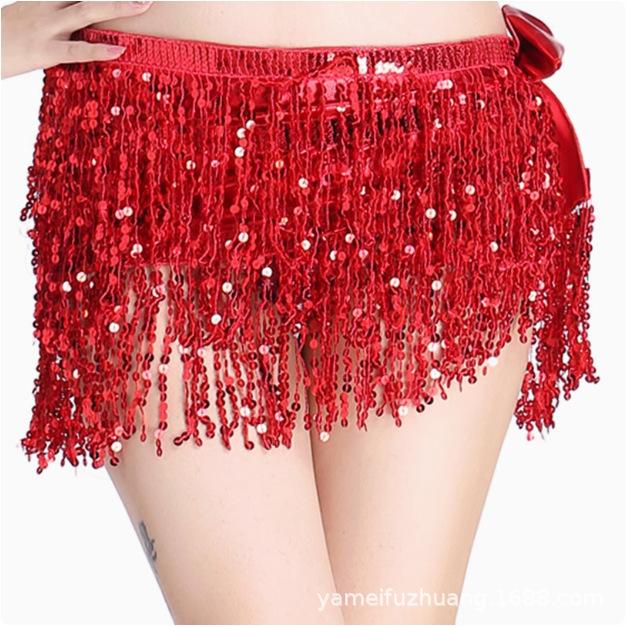 Halloween Belly Dance Hip Scarf Performance Sequin Tassel Waist Chain Bohemia Waist Scarf Sexy One Piece Skirt