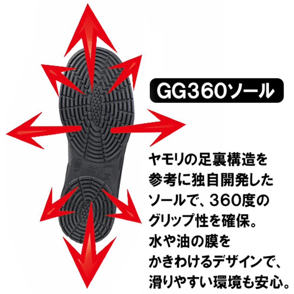 Fukuyama Rubber City Hunter JSAA Certified Professional Sneakers, Steel Toe Cap, Oil-Resistant, Slip-Resistant, Magic #500 Black, Size 25.5cm