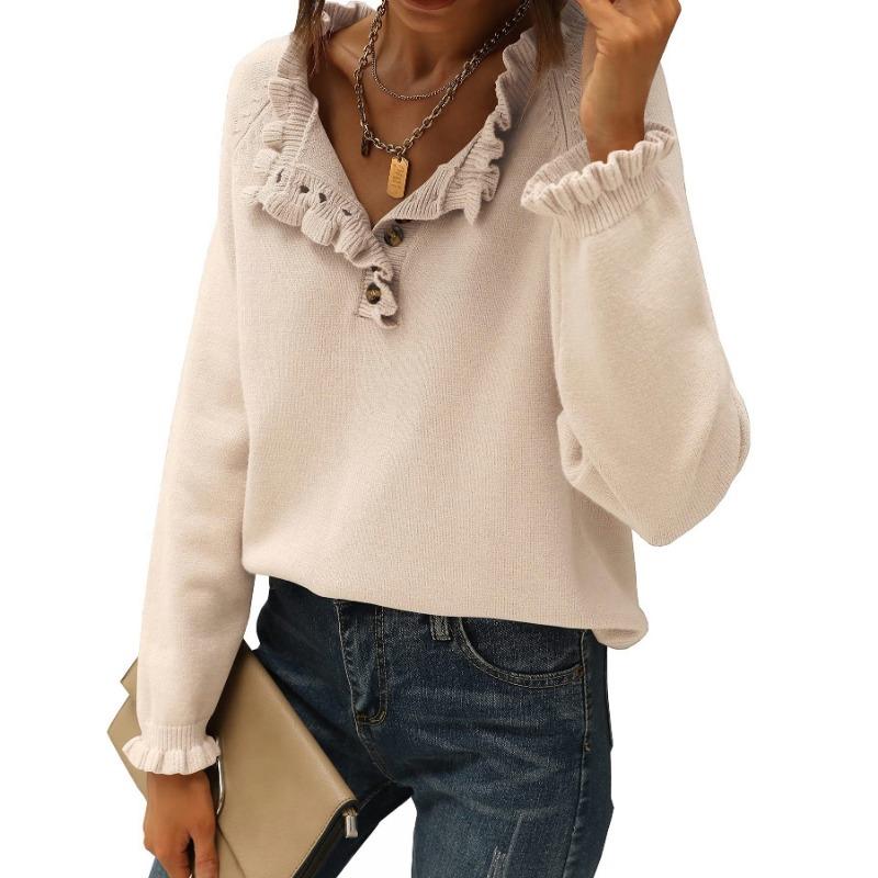Women S Casual Long Sleeve Pullover Knit Sweater Button Edge Basic Top