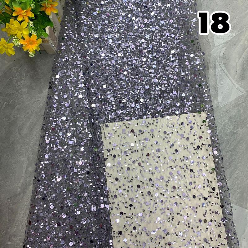 1 Yard Luxury African Heavy Bead Lace Sequins Fabric For Diy Sewing Wedding Party Dress Sparkly Transparent Tulle Lace Fabric