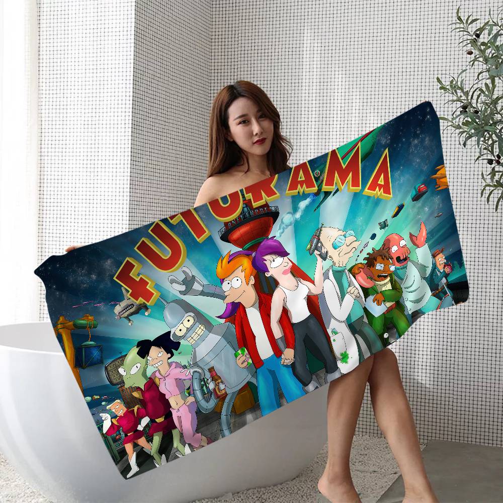 Animation F-Futurama Microfiber Blanket Quick Drying Beach Towels Oversized Printing Super Absorbent Pool Towel Blanket