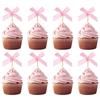 12Pcs Pink Bow Cupcake Toppers Kids Girls Birthday Party Cake Topper Decoration Baby Shower Wedding Bachelorette Party Supplies