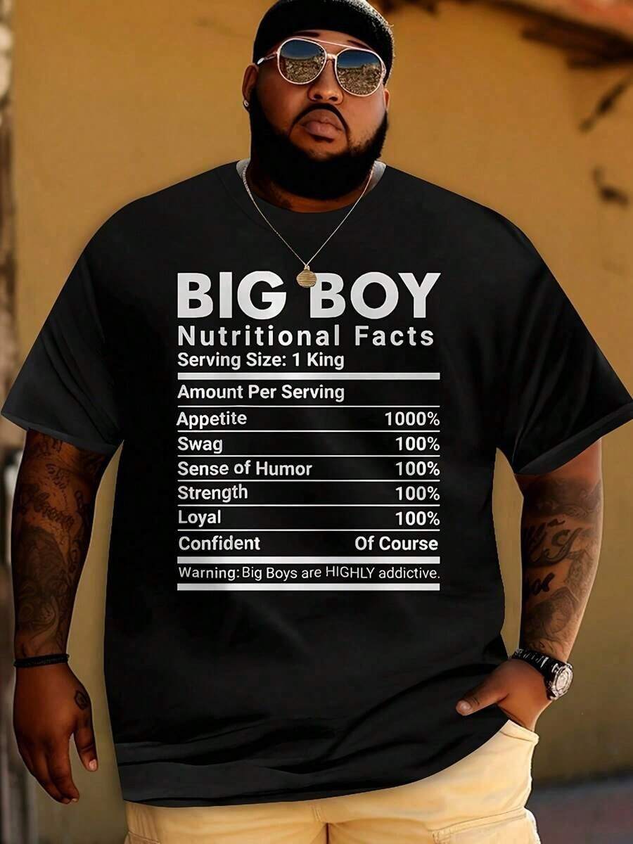 Big Boy Nutritional Facts Printed T-Shirt - 100% Cotton Oversized Men s Casual Streetwear Tee With S разноцветный