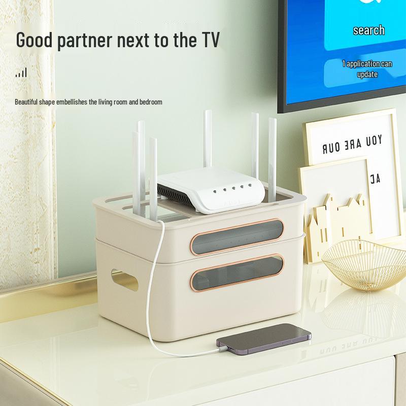 Golden Cat WiFi Router Storage Box and TV Set-Top Shelf with Wire Organizer