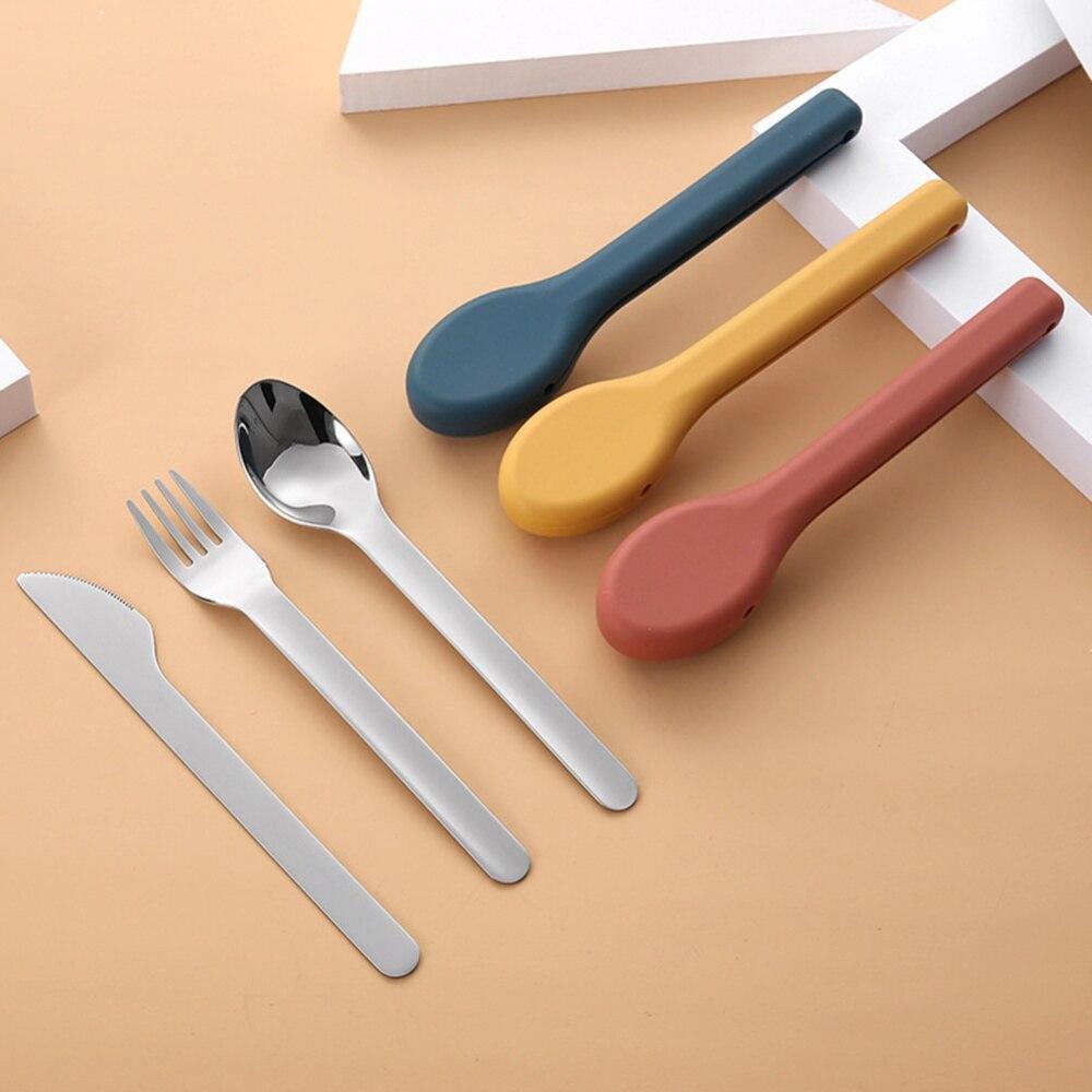 3Pcs/Set 3 In 1 Travel Portable Cutlery Set 304 Stainless Steel Chopsticks Fork Spoon Student Dinnerware Sets Kitchen Tableware