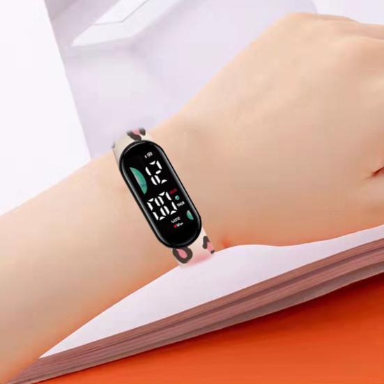 Children Digital Watch LED Cartoon Dog Print Adjustable Silicone Strap Clear Accurate Display Portable Students Unisex Wristwatch