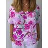 Summer V-neck 3D Flower Printed Top Fashionable Casual Short Sleeved Women's T-shirts