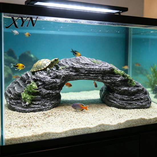 Turtle Tank Decoration Basking Platform, Rock Look Resin Baby Tortoise Climbing Ramp, Solid Platform Arched Reptiles Dock Resting Terrace for