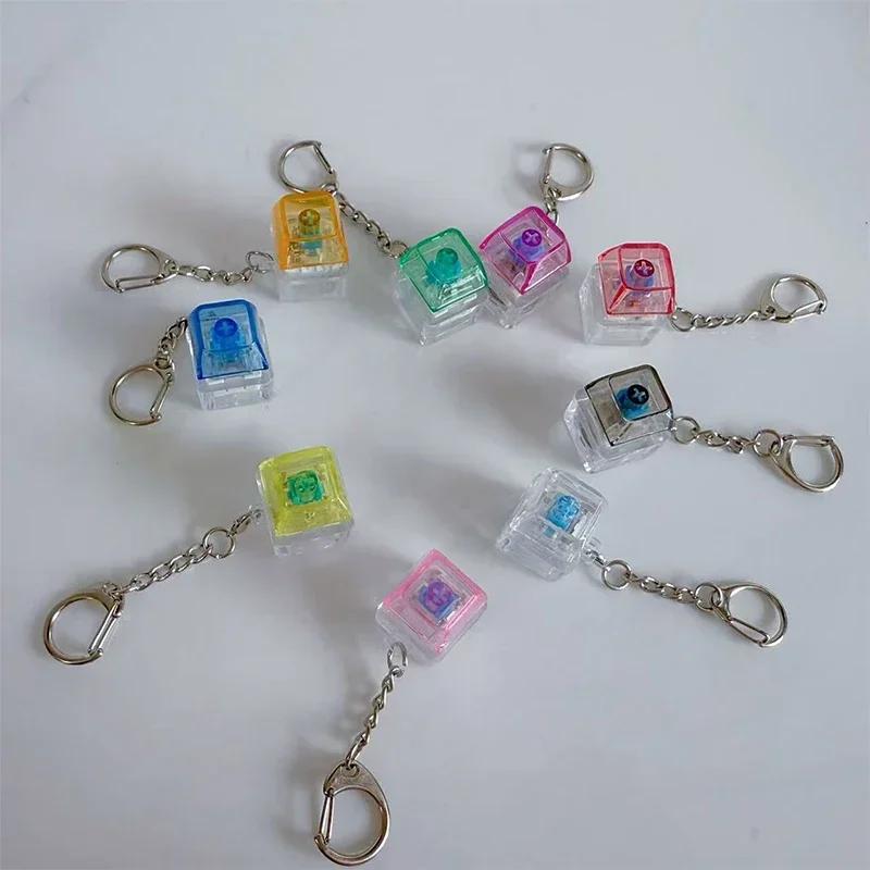 Fingertip Button Keychain Fidget Toy LED Keyboard Key Cap Key Chain Mechanical Switch Keyring Stress Relief Gadget