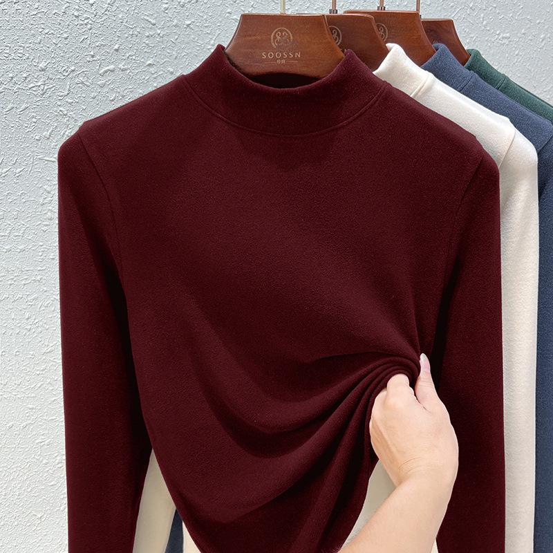 Crew neck German velvet bottoming shirt women's spring and summer new double-sided integrated velvet thickened slim-fitting long-sleeved inner top