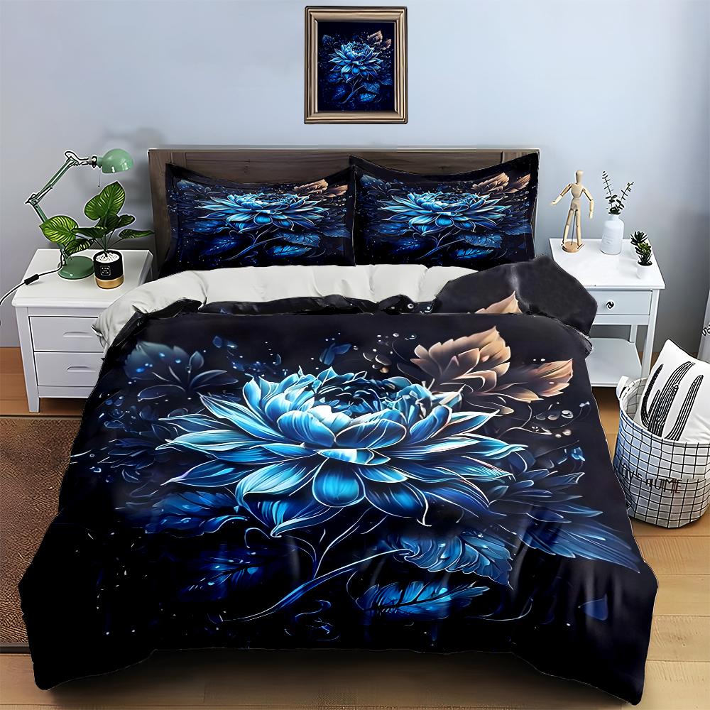 Blue floral artwork. Bedding Duvet cover sets Duvet covers Pillowcases gifts (1 * Duvet Cover 2 * Pillowcases, without duvet insert)
