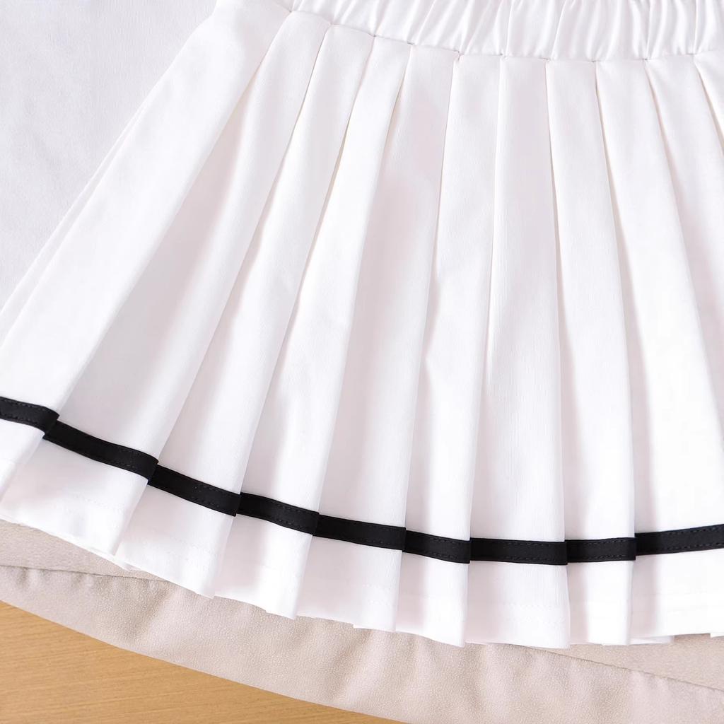 Girls' Fashionable White Outfit - Summer Children's Princess Short-sleeved T-shirt + Short Skirt Set
