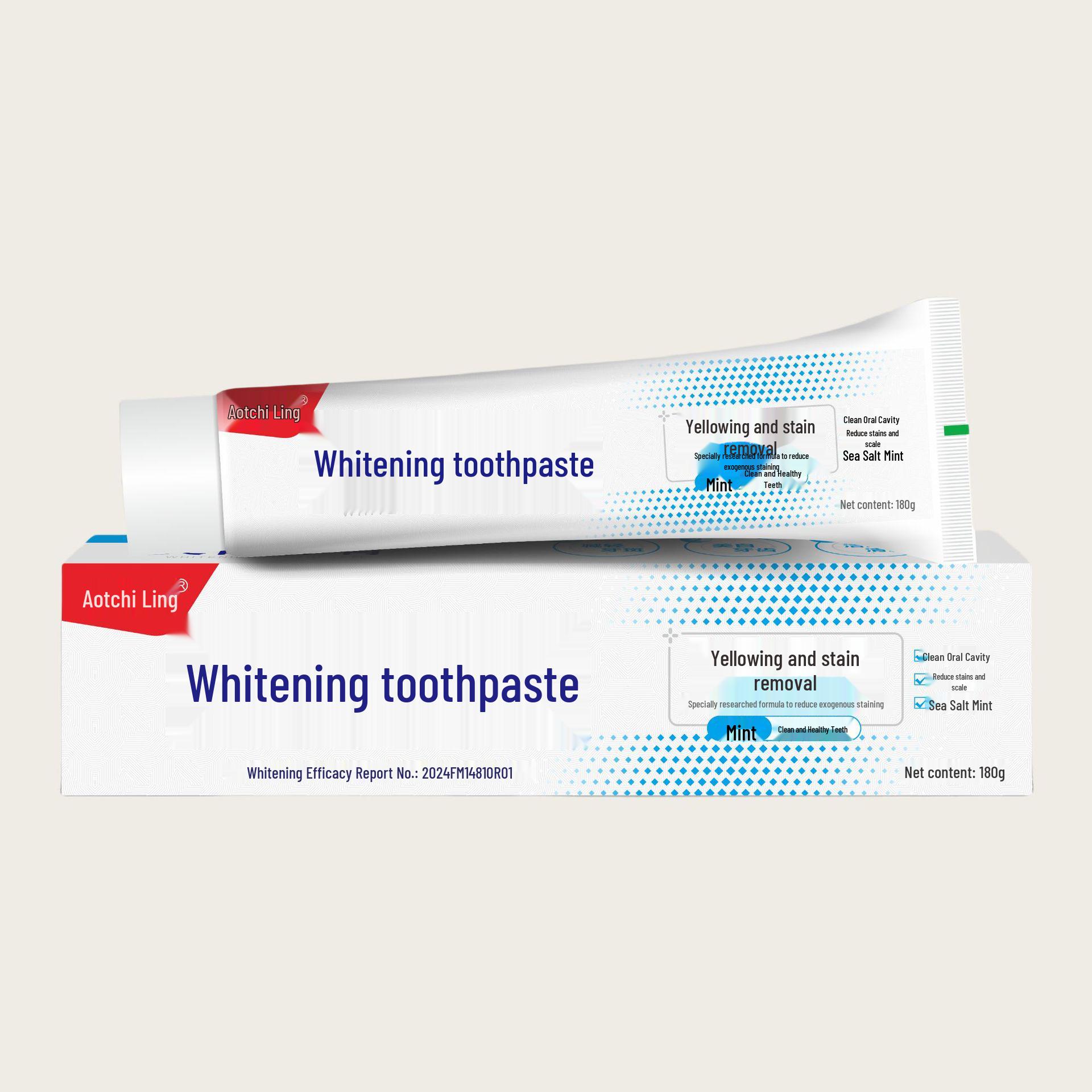 Aojiang Ling Sea Salt Mint Whitening Toothpaste - Removes Stains, Cleans, and Freshens Breath.